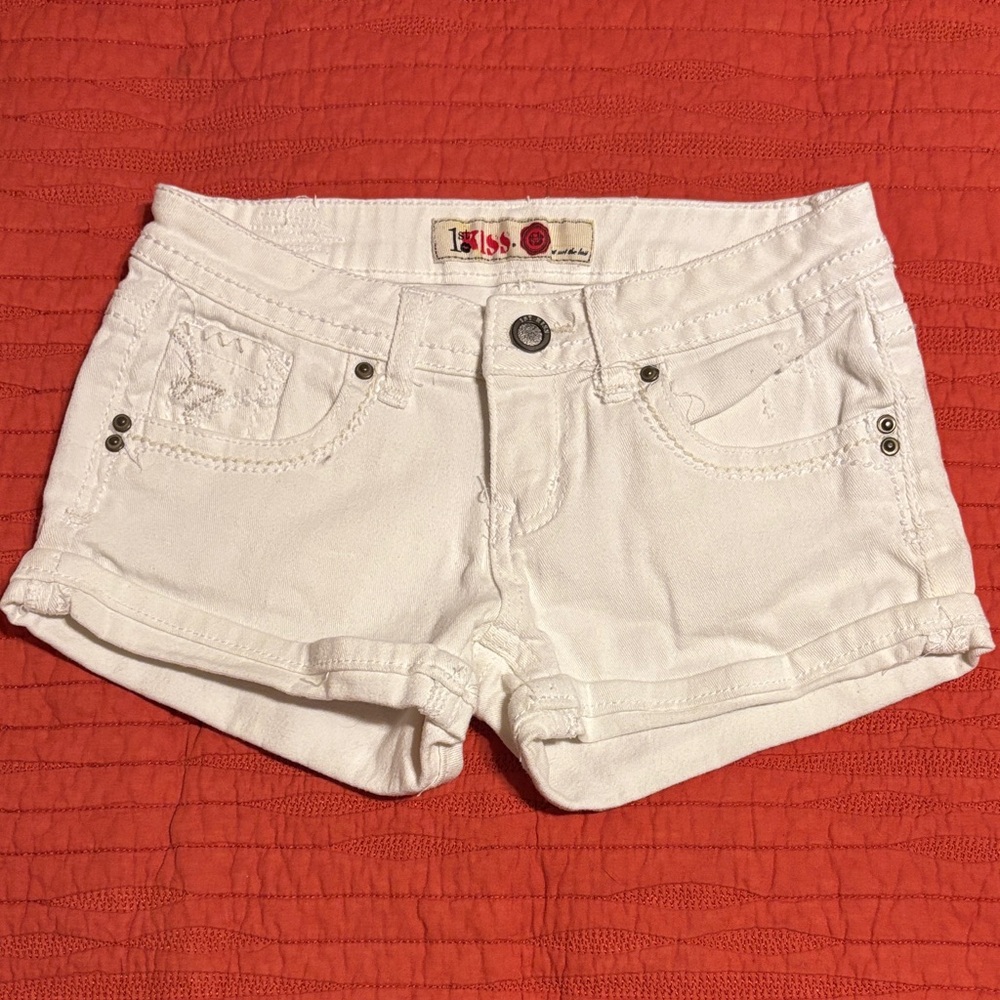 Distressed White Jean Shorts